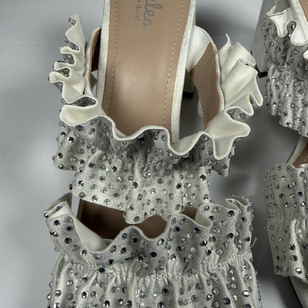 Charles by Charles David Royals Sandals Women’s 11 White Rhinestone Block Heel - Picture 8 of 14